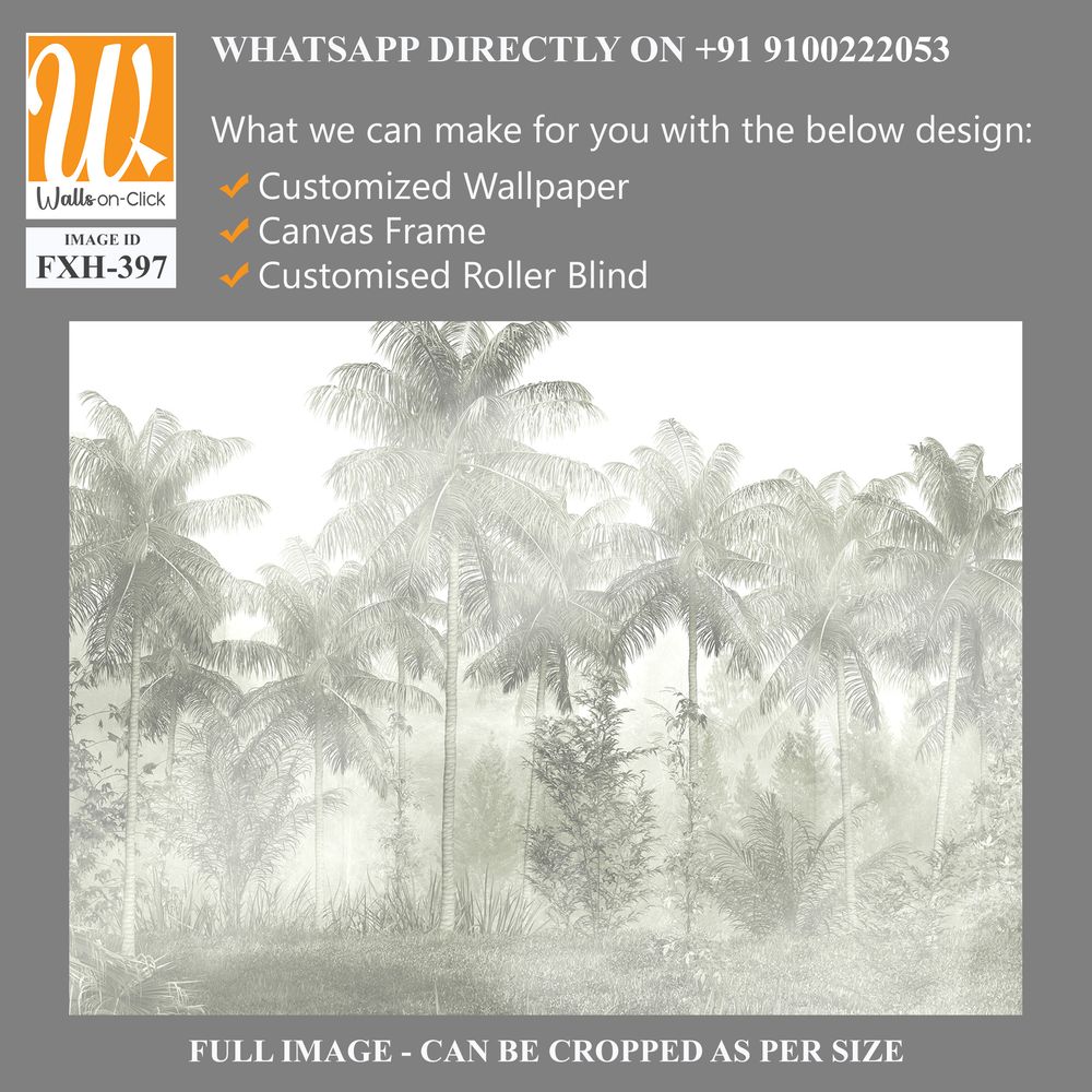 Tropical trees and leaves in foggy forest wallpaper design - 3D illustration [WP-FXH-397]