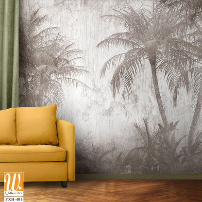 Tropical trees and leaves for digital printing wallpaper, custom design wallpaper - 3D illustration [WP-FXH-401]