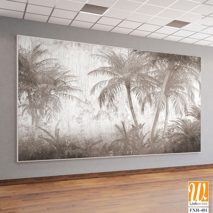 Tropical trees and leaves for digital printing wallpaper, custom design wallpaper - 3D illustration [WP-FXH-401]