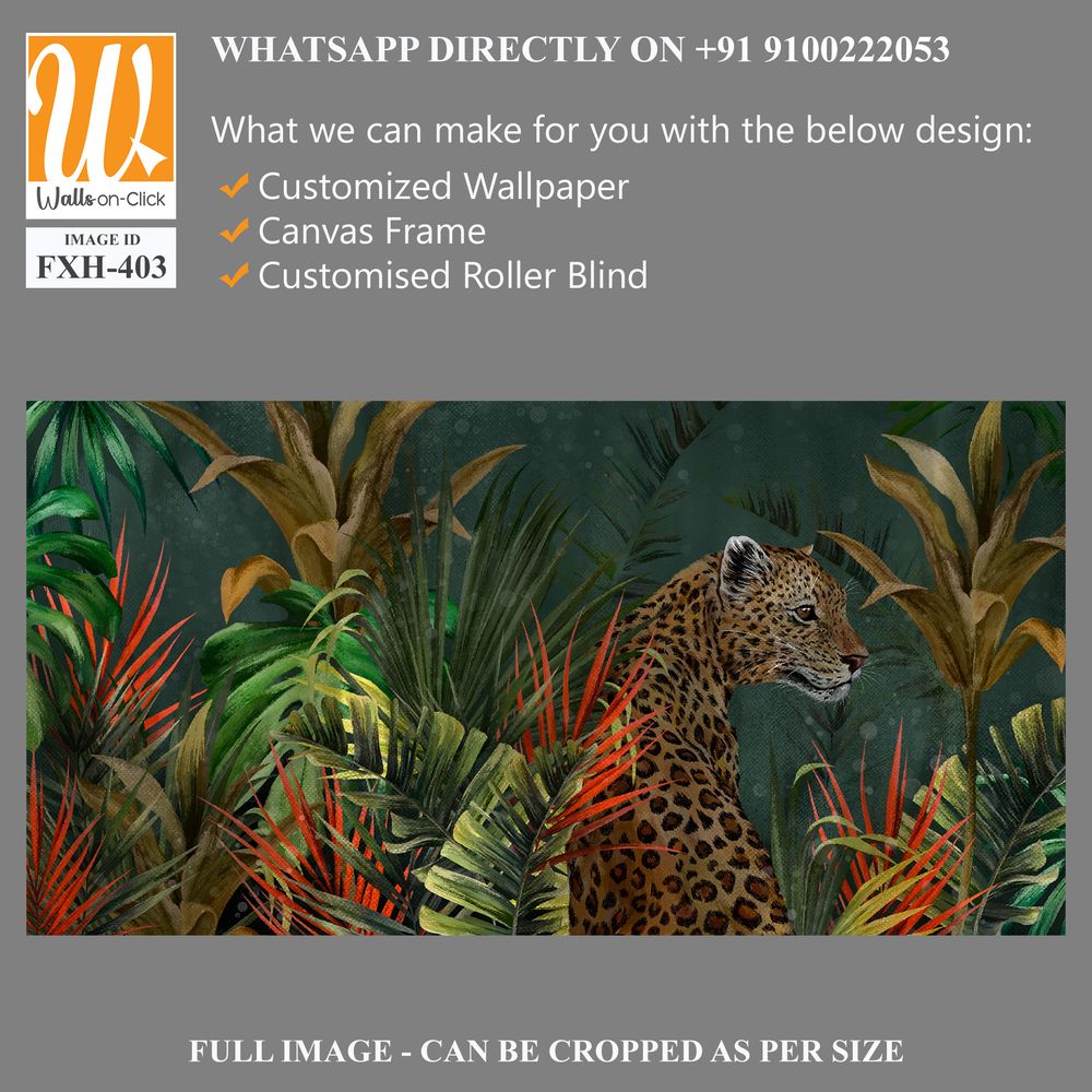 Wild cat in tropical leaves on a dark textural background photo wallpaper in the interior [WP-FXH-403]