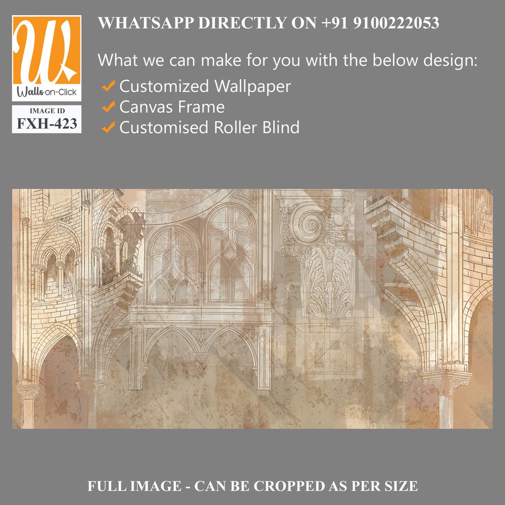 Architecture, art drawing, columns, monograms, vintage drawing photo wallpaper in the interior [WP-FXH-423]