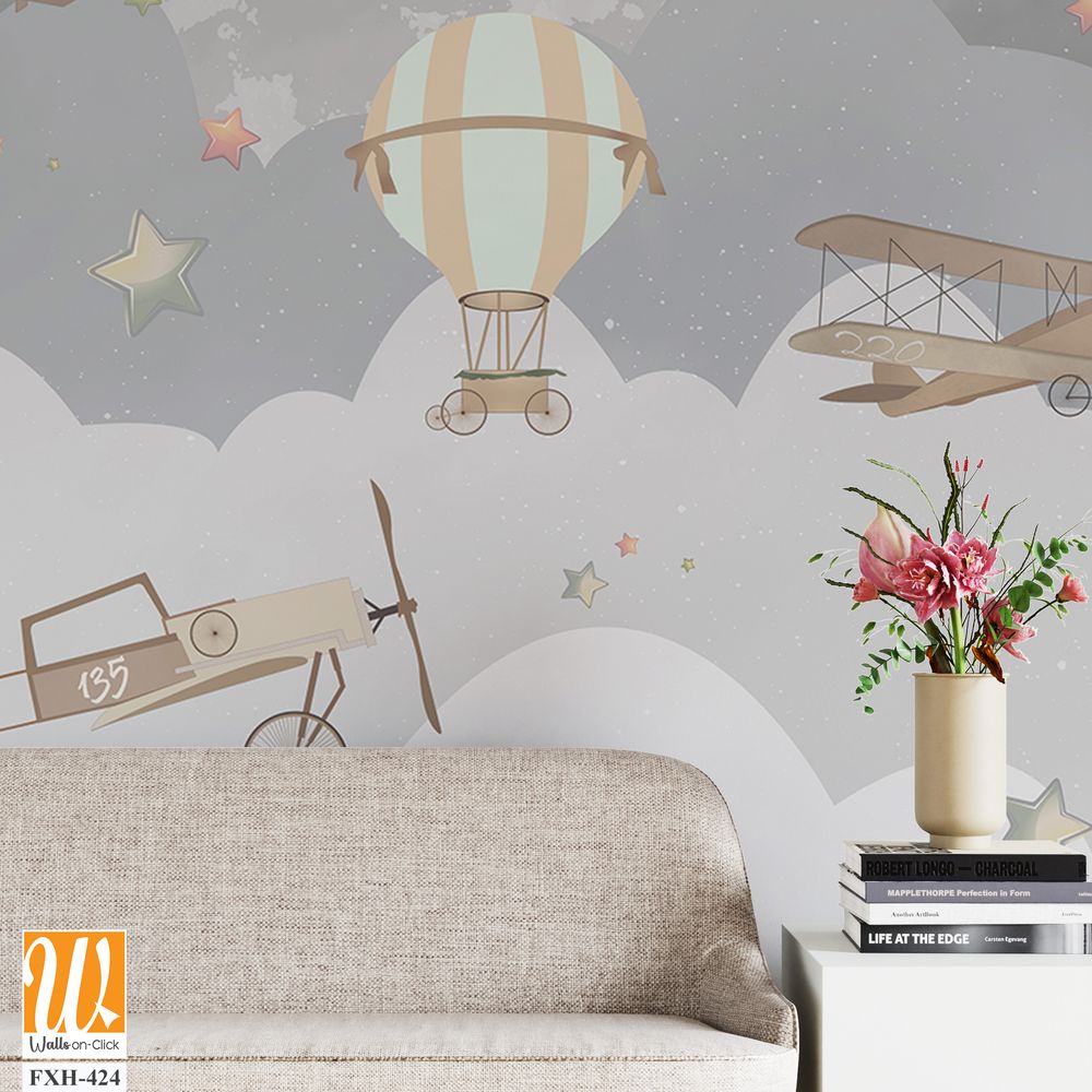 Balloons and airplanes with wings kids room wallpaper [WP-FXH-424]