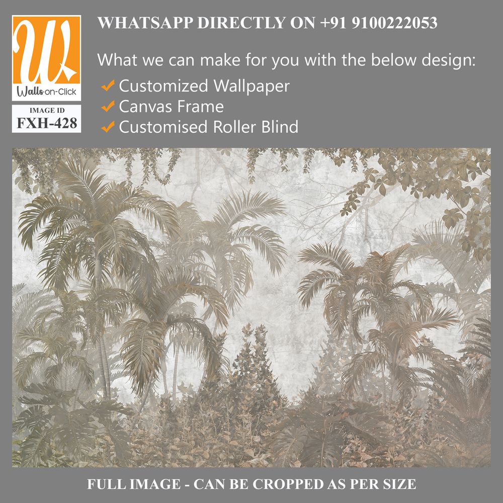 Tropical trees and leaves for digital printing wallpaper, custom design wallpaper - 3D illustration [WP-FXH-428]