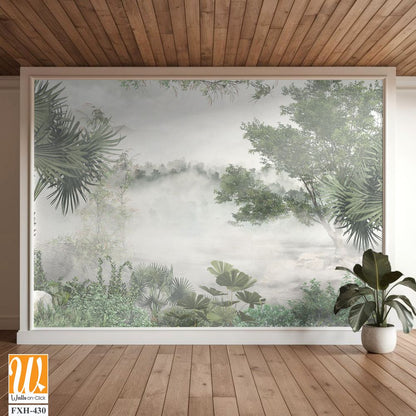 Tropical trees and leaves for digital printing wallpaper, custom design wallpaper - 3D illustration [WP-FXH-430]