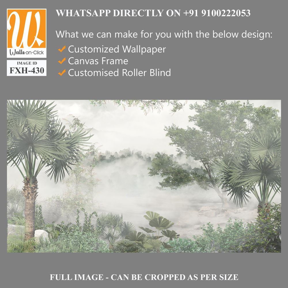 Tropical trees and leaves for digital printing wallpaper, custom design wallpaper - 3D illustration [WP-FXH-430]