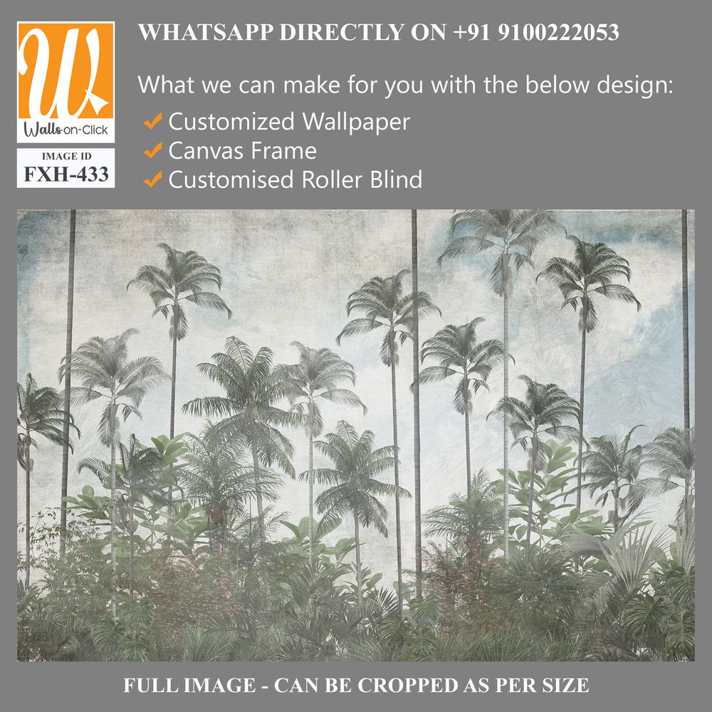 Tropical trees and leaves in foggy forest wallpaper design - 3D illustration [WP-FXH-433]