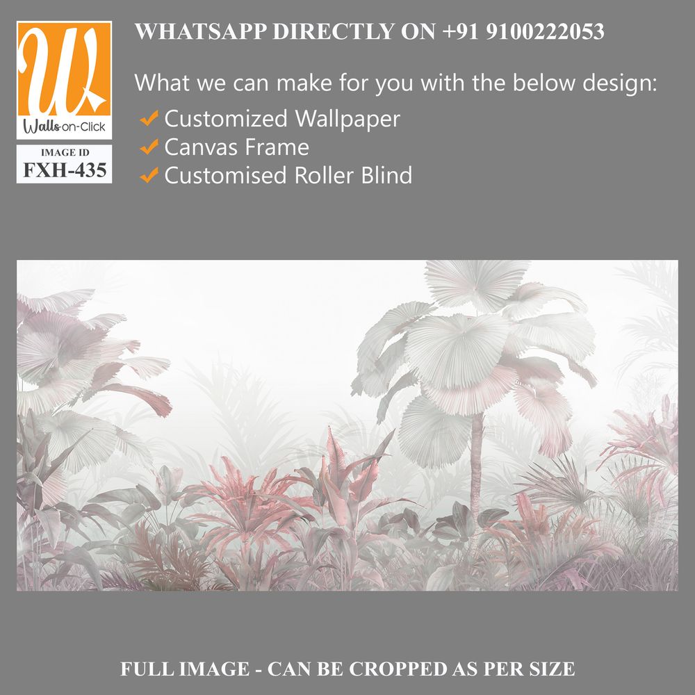 Tropical trees and leaves in foggy forest wallpaper design - 3D illustration [WP-FXH-435]