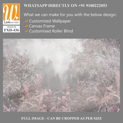 Tropical trees and leaves in foggy forest wallpaper design - 3D illustration [WP-FXH-436]