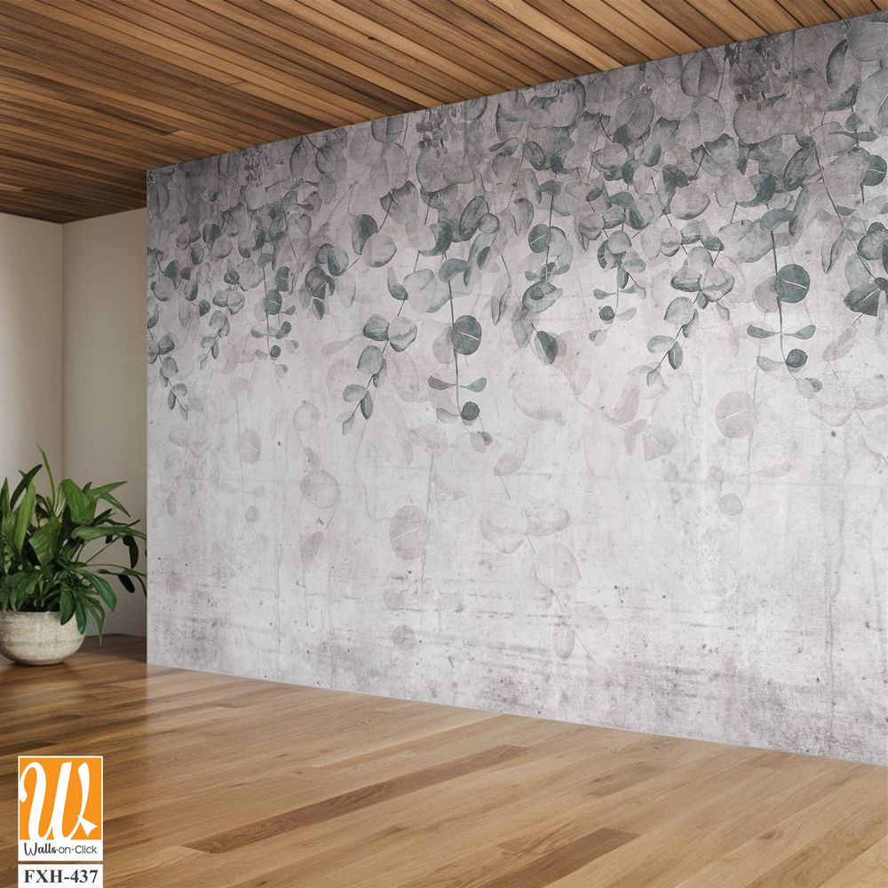 Tropical trees and leaves in foggy forest wallpaper design - 3D illustration [WP-FXH-437]