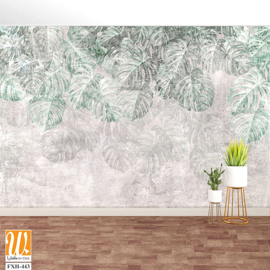 Tropical trees and leaves in foggy forest wallpaper design - 3D illustration [WP-FXH-443]