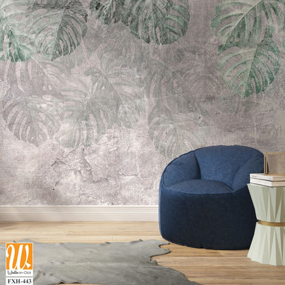 Tropical trees and leaves in foggy forest wallpaper design - 3D illustration [WP-FXH-443]