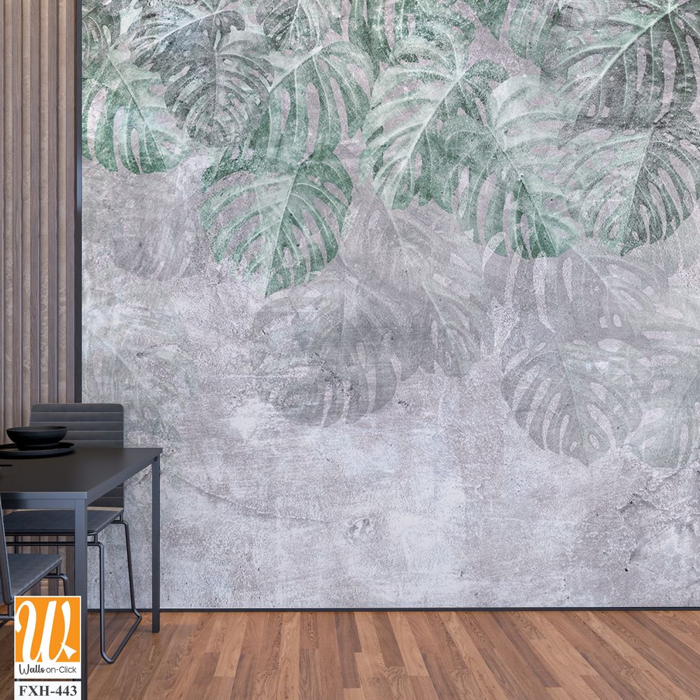 Tropical trees and leaves in foggy forest wallpaper design - 3D illustration [WP-FXH-443]