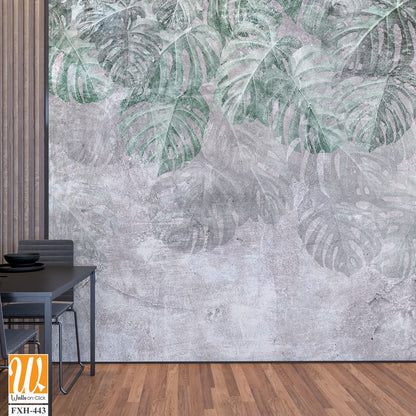 Tropical trees and leaves in foggy forest wallpaper design - 3D illustration [WP-FXH-443]