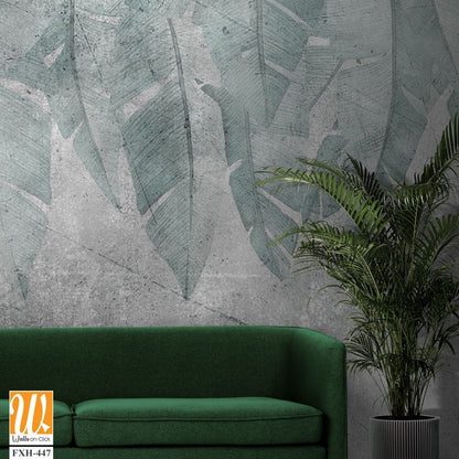 Tropical trees and leaves in foggy forest wallpaper design - 3D illustration [WP-FXH-447]