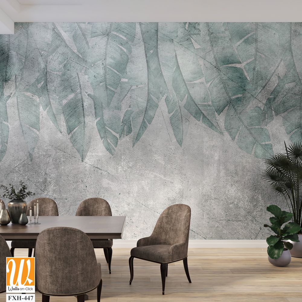 Tropical trees and leaves in foggy forest wallpaper design - 3D illustration [WP-FXH-447]