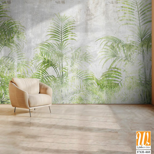 Tropical leaves and Trees Wallpaper design - 3D illustration [WP-FXH-460]