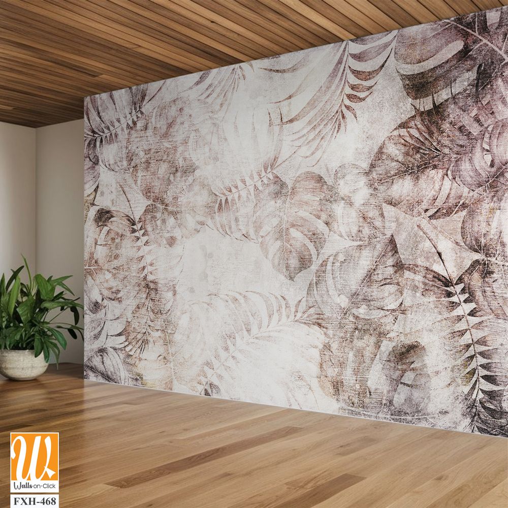 Tropical leaves and Trees Wallpaper design - 3D illustration [WP-FXH-468]