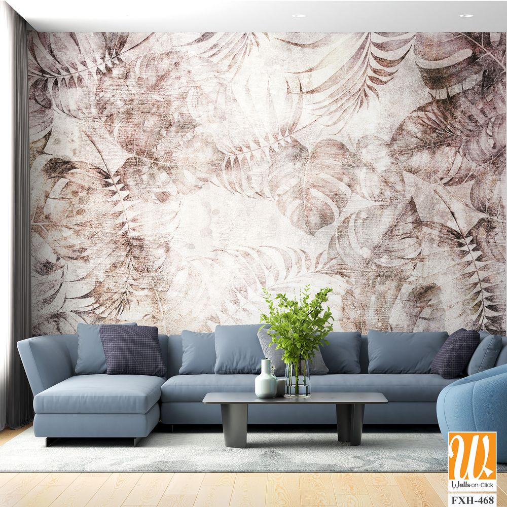 Tropical leaves and Trees Wallpaper design - 3D illustration [WP-FXH-468]