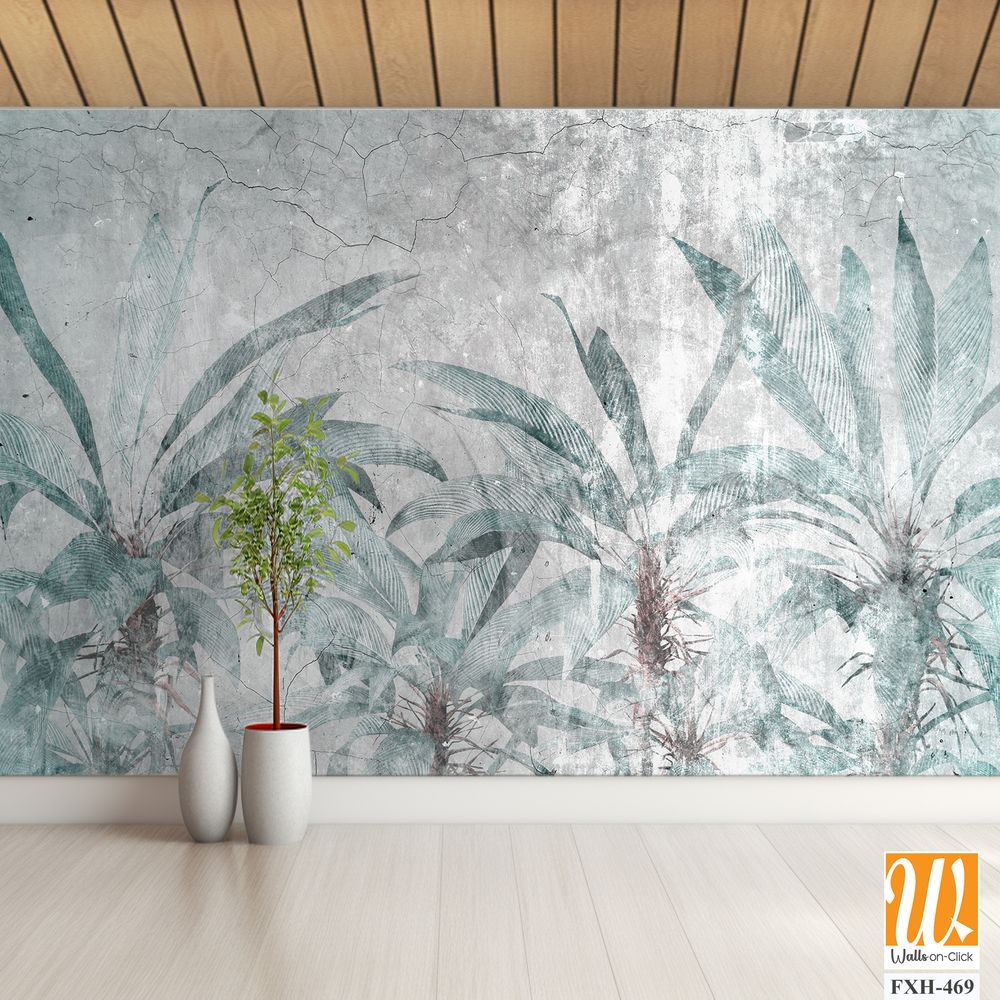 Tropical leaves and Trees Wallpaper design - 3D illustration [WP-FXH-469]