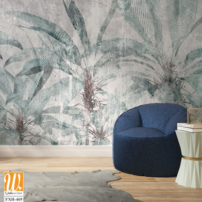 Tropical leaves and Trees Wallpaper design - 3D illustration [WP-FXH-469]