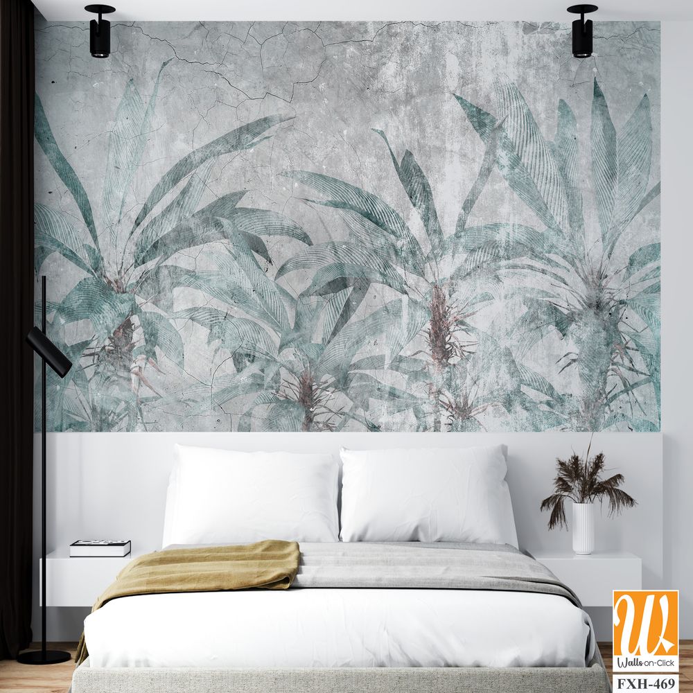 Tropical leaves and Trees Wallpaper design - 3D illustration [WP-FXH-469]