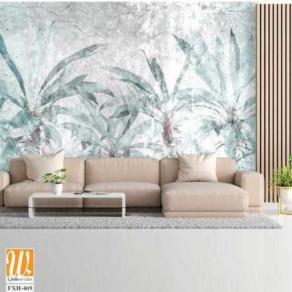 Tropical leaves and Trees Wallpaper design - 3D illustration [WP-FXH-469]