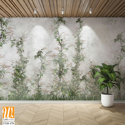 Tropical leaves and Trees Wallpaper design - 3D illustration [WP-FXH-470]