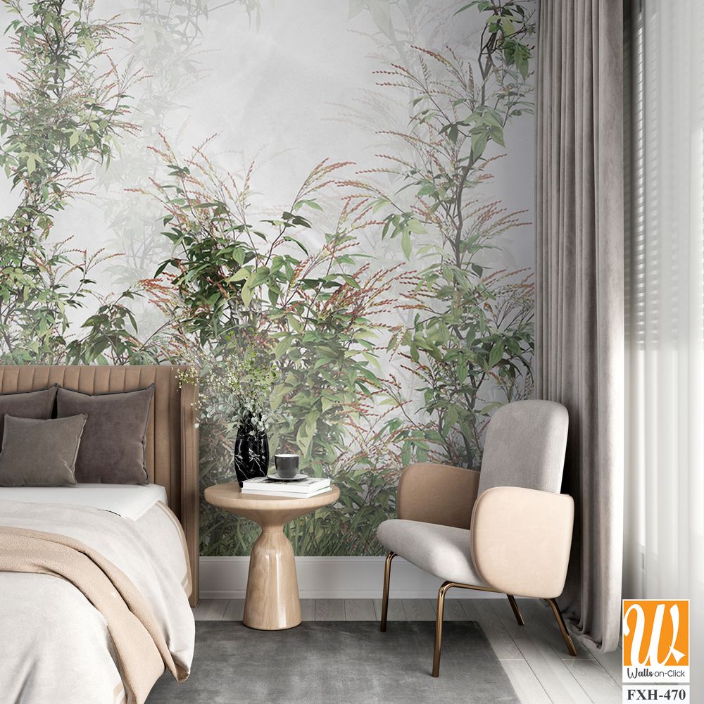 Tropical leaves and Trees Wallpaper design - 3D illustration [WP-FXH-470]