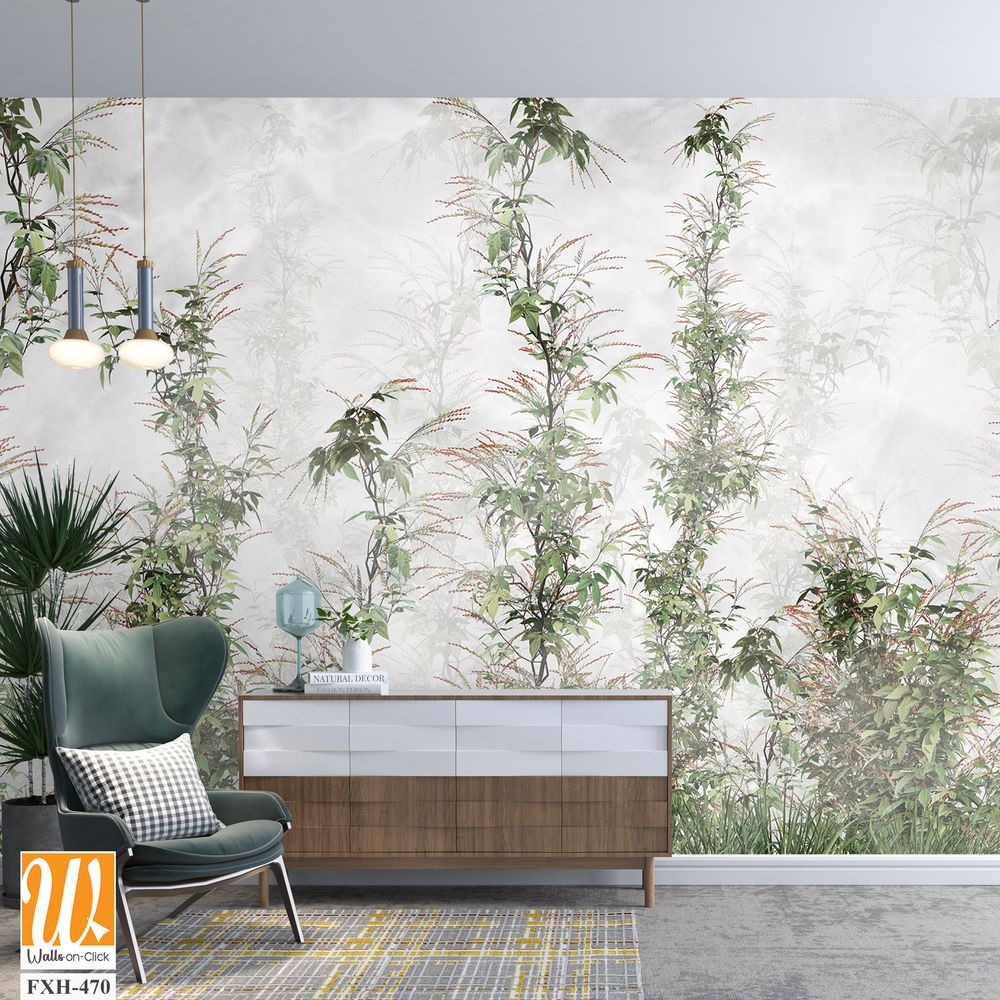 Tropical leaves and Trees Wallpaper design - 3D illustration [WP-FXH-470]