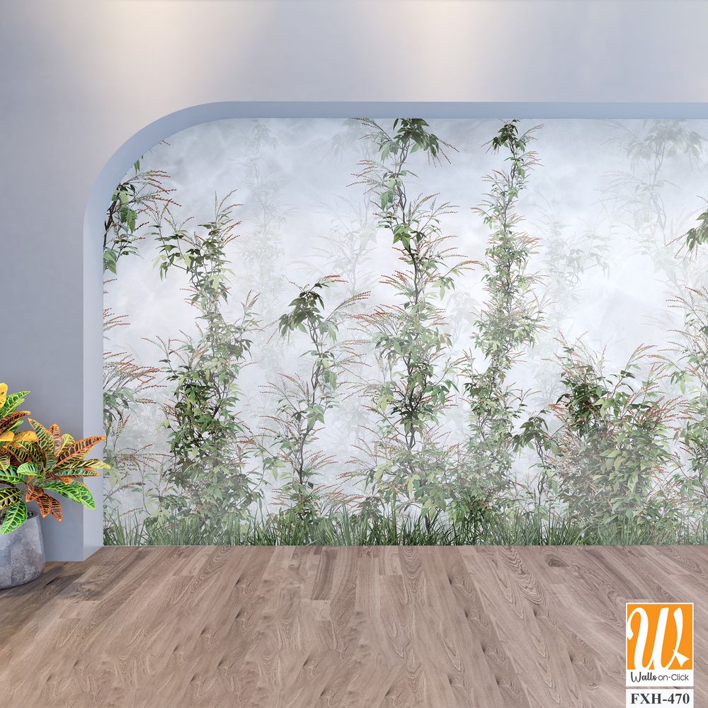 Tropical leaves and Trees Wallpaper design - 3D illustration [WP-FXH-470]