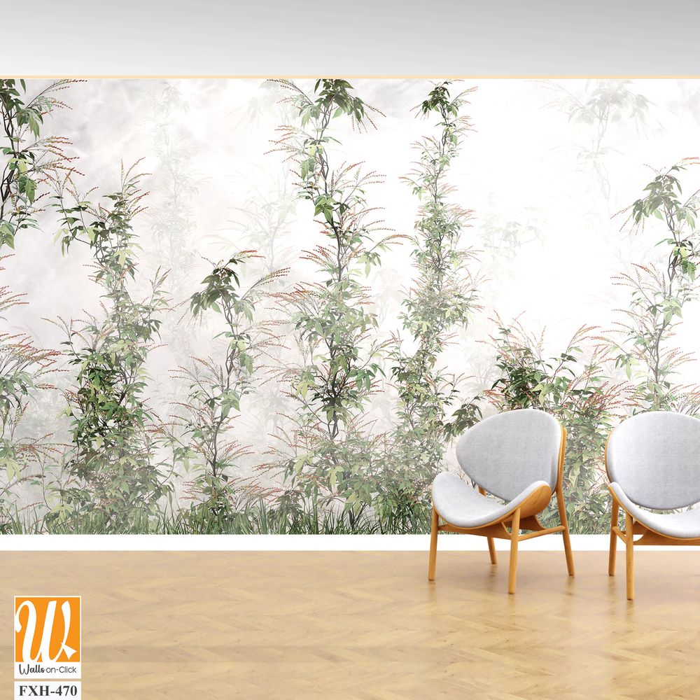 Tropical leaves and Trees Wallpaper design - 3D illustration [WP-FXH-470]