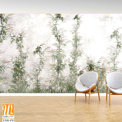 Tropical leaves and Trees Wallpaper design - 3D illustration [WP-FXH-470]