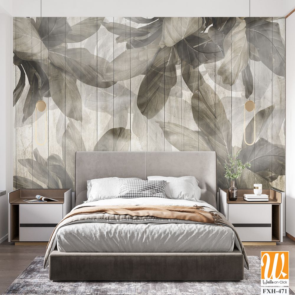 Tropical leaves and Trees Wallpaper design - 3D illustration [WP-FXH-471]