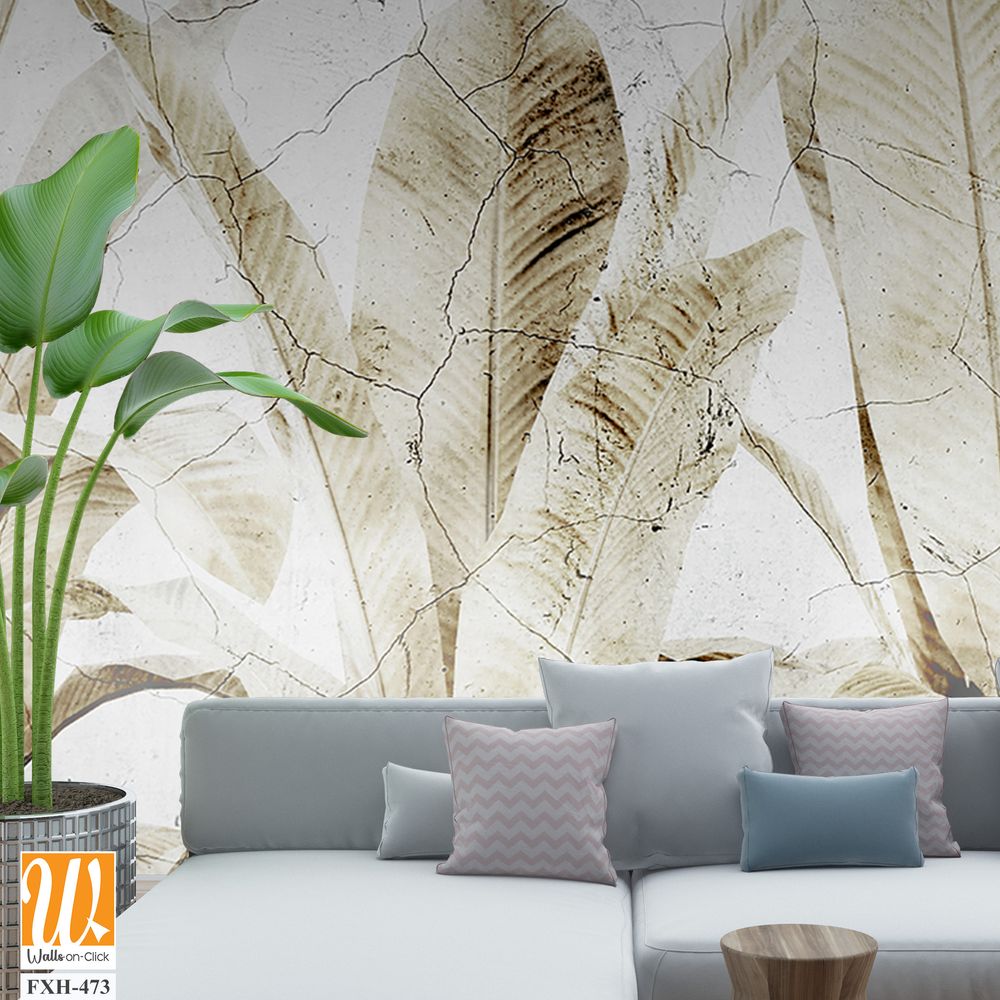 Tropical leaves and Trees Wallpaper design - 3D illustration [WP-FXH-473]