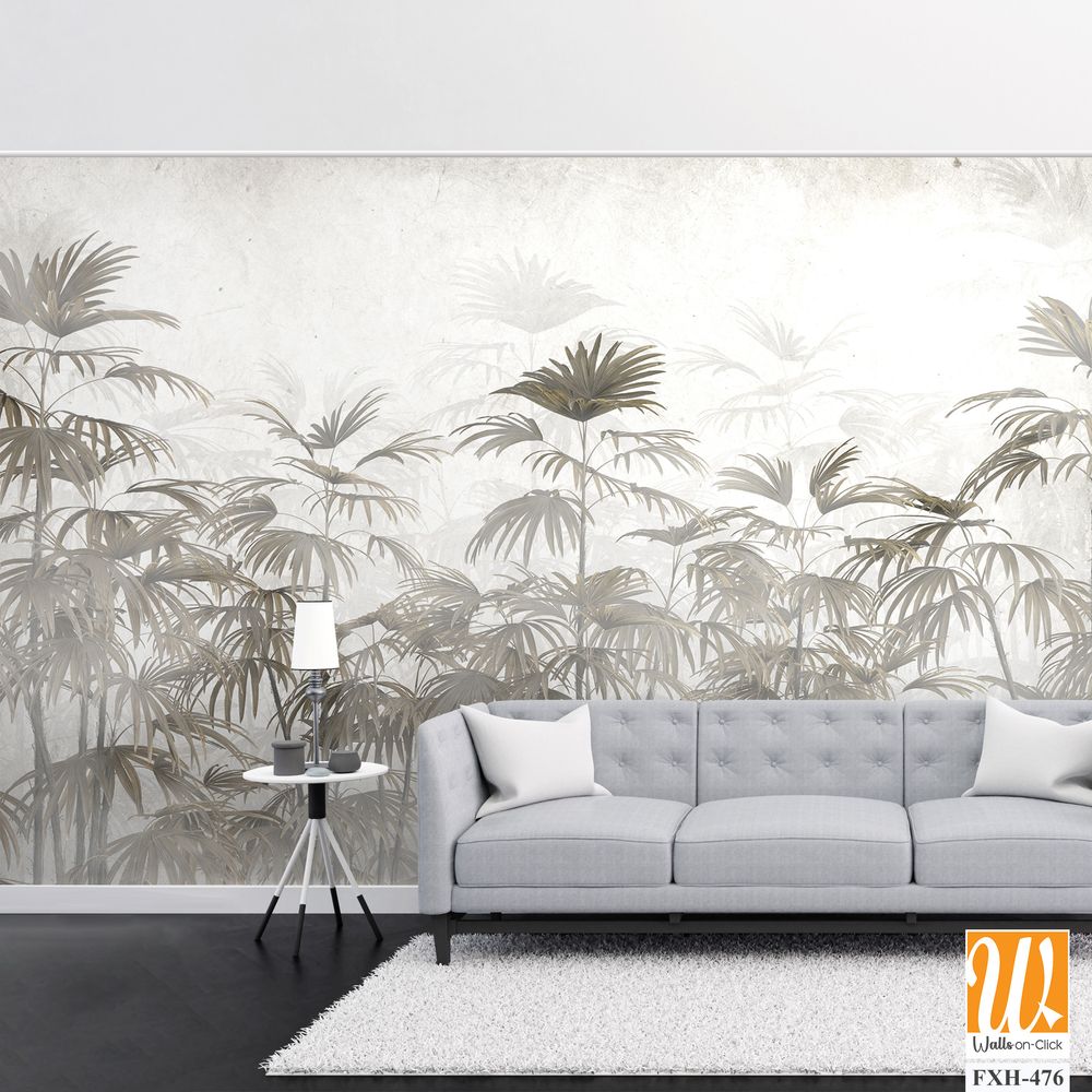 Tropical leaves and Trees Wallpaper design - 3D illustration [WP-FXH-476]