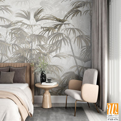 Tropical leaves and Trees Wallpaper design - 3D illustration [WP-FXH-476]