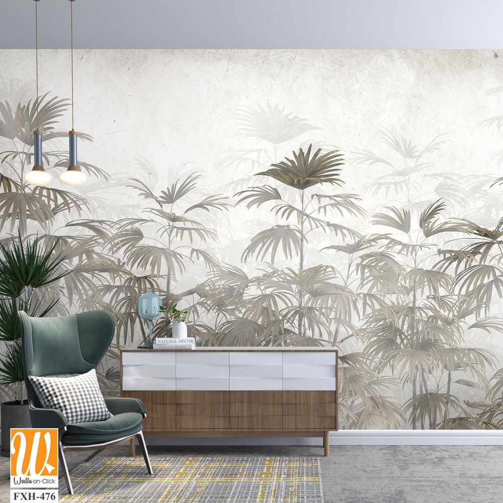 Tropical leaves and Trees Wallpaper design - 3D illustration [WP-FXH-476]