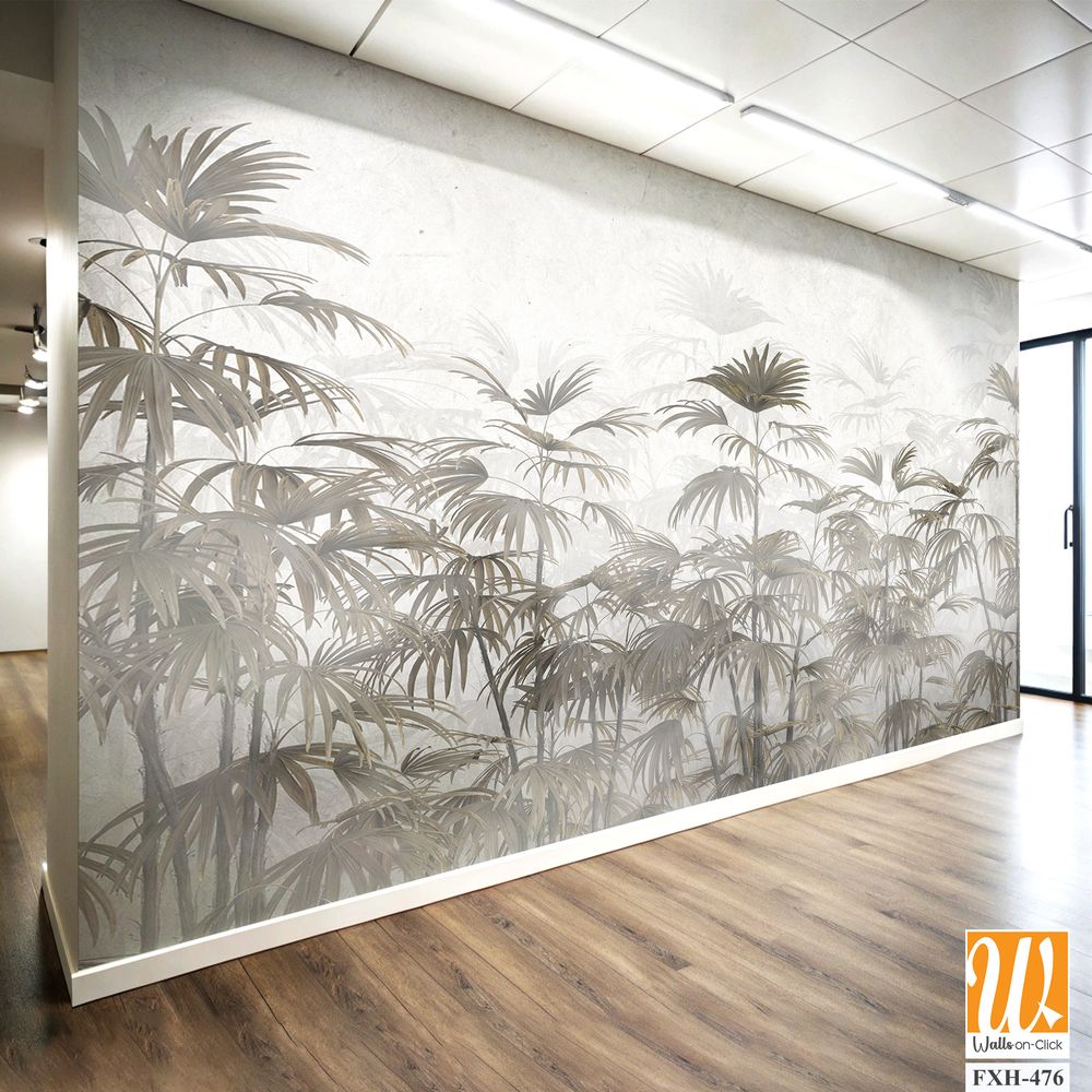 Tropical leaves and Trees Wallpaper design - 3D illustration [WP-FXH-476]