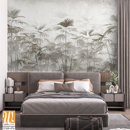 Tropical leaves and Trees Wallpaper design - 3D illustration [WP-FXH-476]