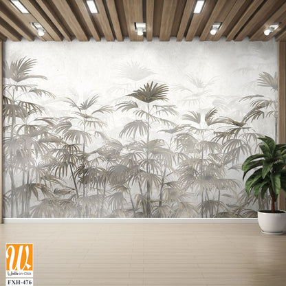 Tropical leaves and Trees Wallpaper design - 3D illustration [WP-FXH-476]