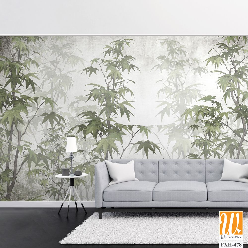 Tropical leaves and Trees Wallpaper design - 3D illustration [WP-FXH-478]