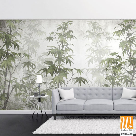 Tropical leaves and Trees Wallpaper design - 3D illustration [WP-FXH-478]