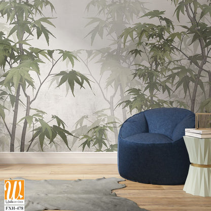 Tropical leaves and Trees Wallpaper design - 3D illustration [WP-FXH-478]