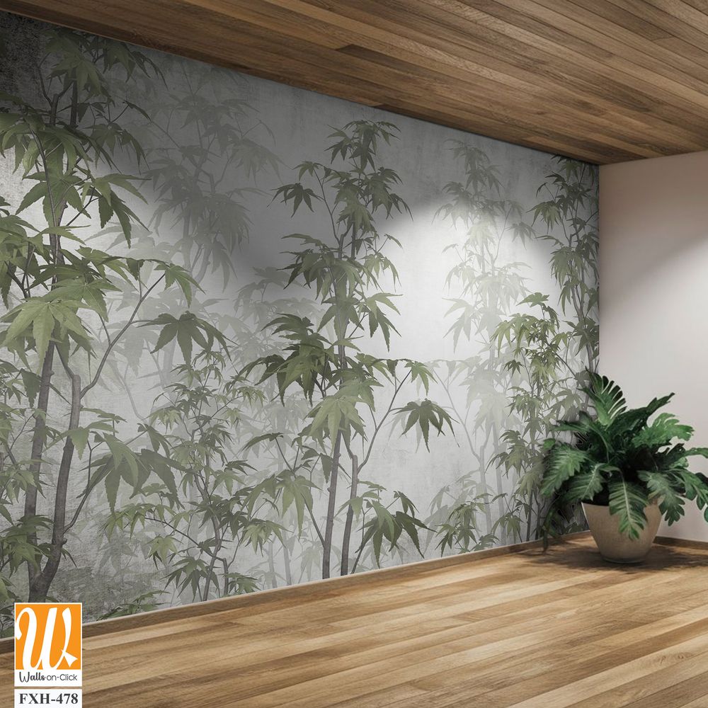 Tropical leaves and Trees Wallpaper design - 3D illustration [WP-FXH-478]