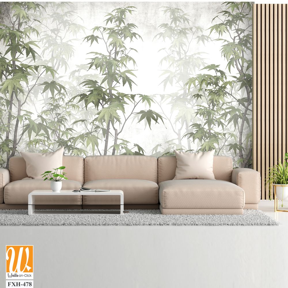 Tropical leaves and Trees Wallpaper design - 3D illustration [WP-FXH-478]