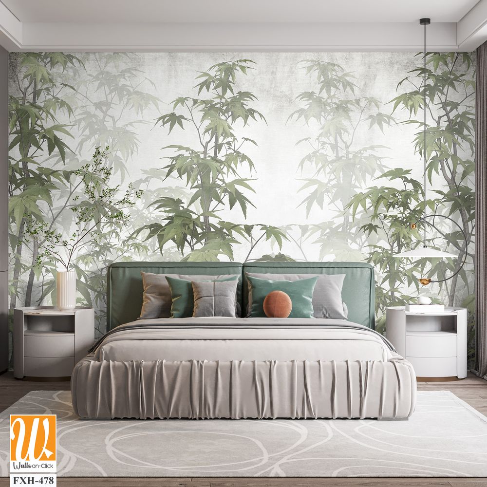 Tropical leaves and Trees Wallpaper design - 3D illustration [WP-FXH-478]