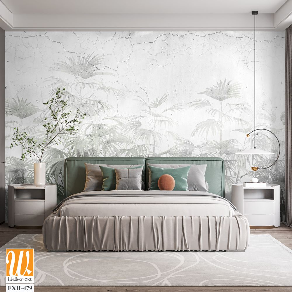 Tropical leaves and Trees Wallpaper design - 3D illustration [WP-FXH-479]