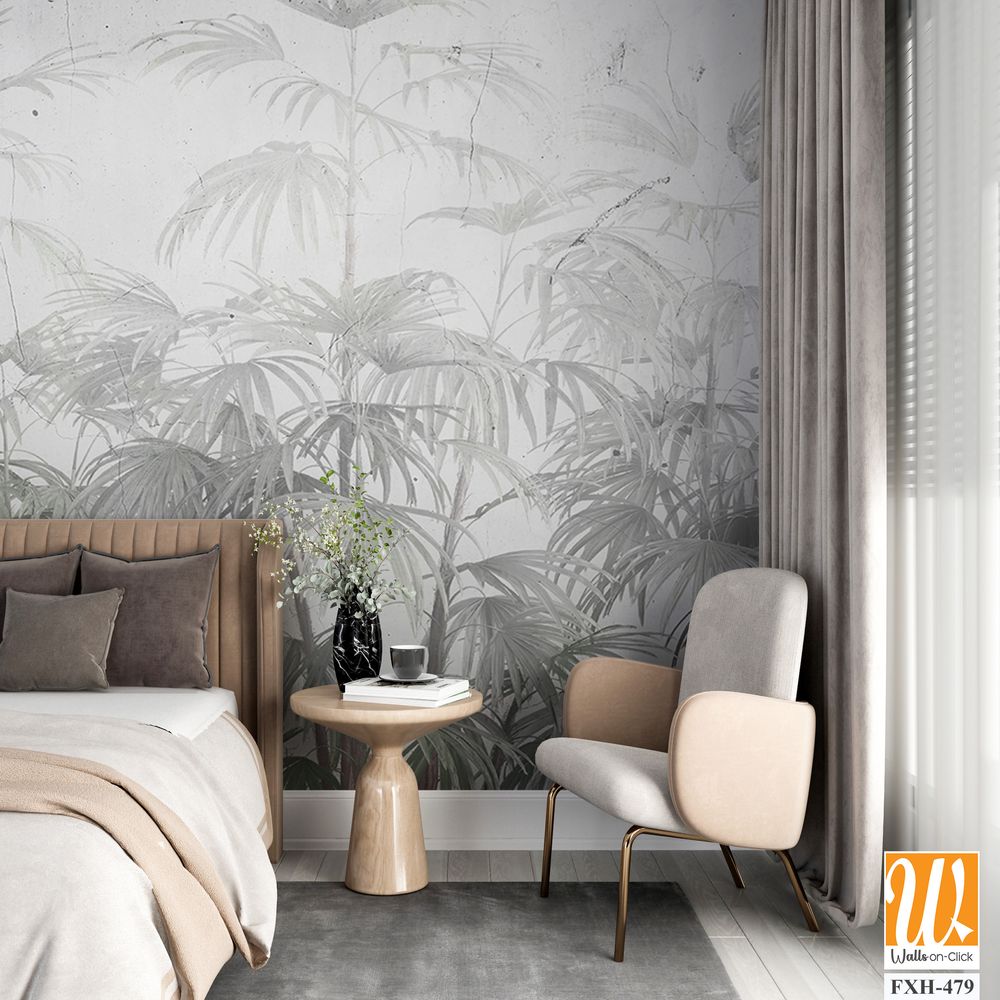 Tropical leaves and Trees Wallpaper design - 3D illustration [WP-FXH-479]