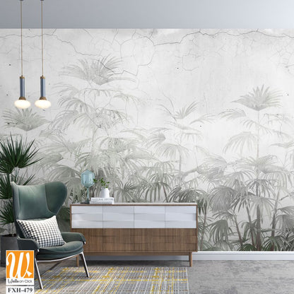 Tropical leaves and Trees Wallpaper design - 3D illustration [WP-FXH-479]