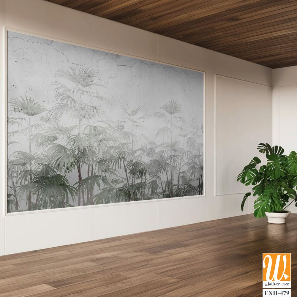 Tropical leaves and Trees Wallpaper design - 3D illustration [WP-FXH-479]